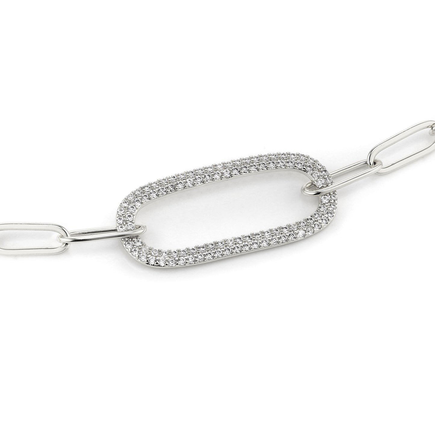 MARIA - Paperclip Bracelet With Pave Oval Link