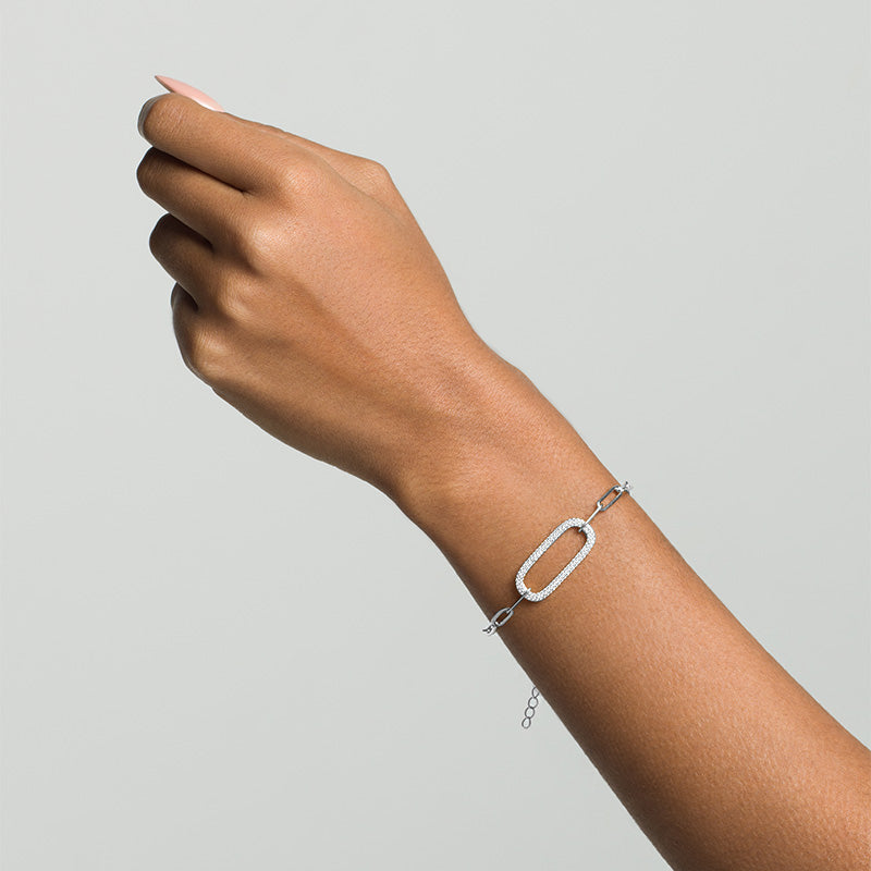 MARIA - Paperclip Bracelet With Pave Oval Link