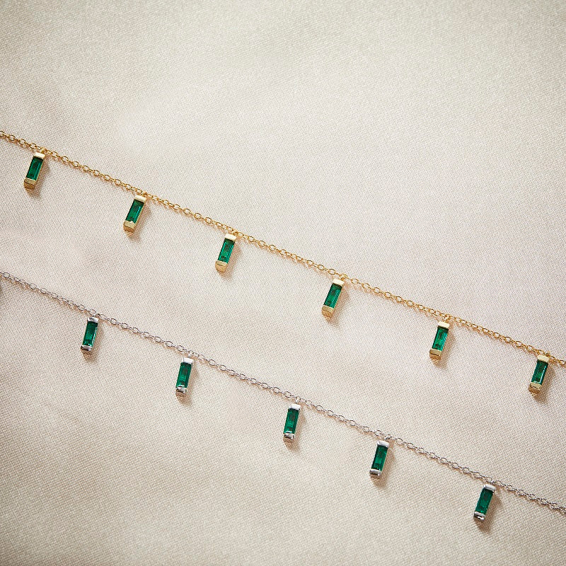 CARYN - Emerald Green Baguette Drop Necklace