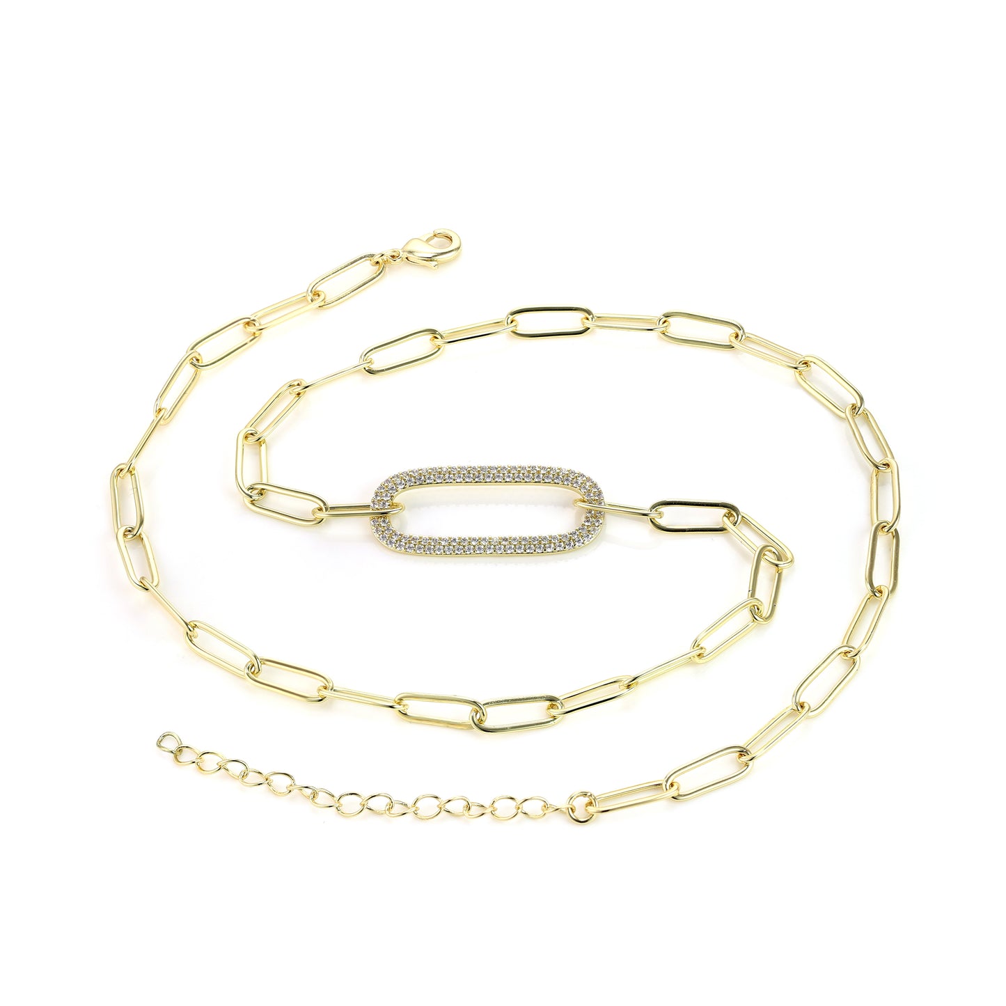 MARIA - Paperclip Necklace With Pave Oval Link