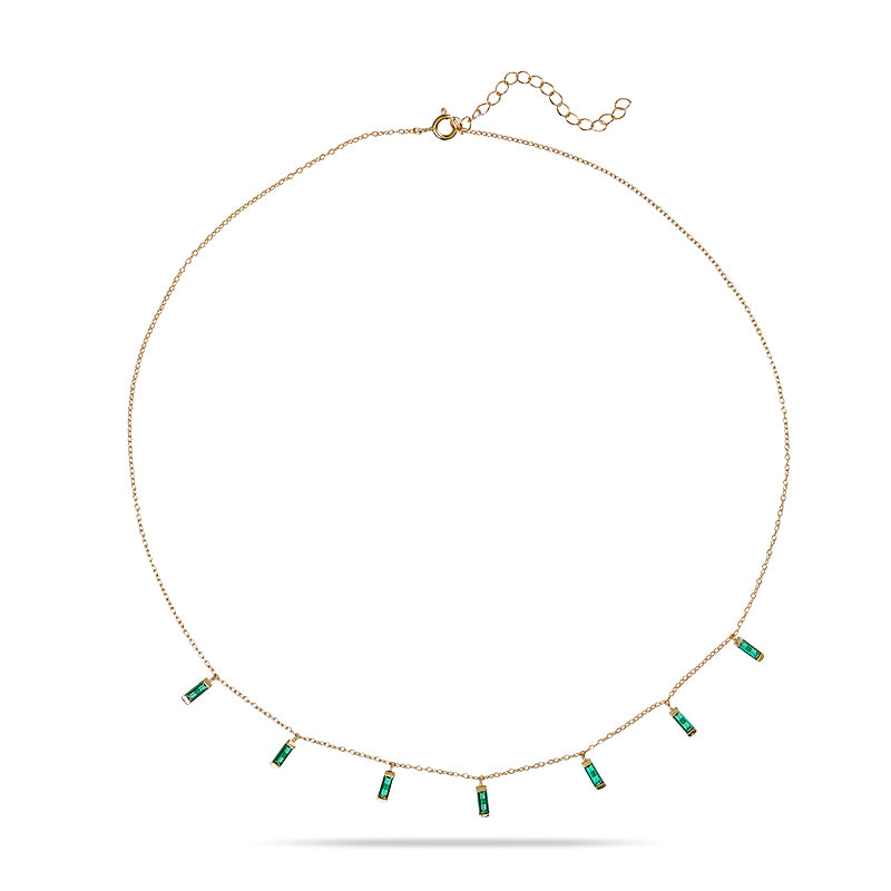 CARYN - Emerald Green Baguette Drop Necklace