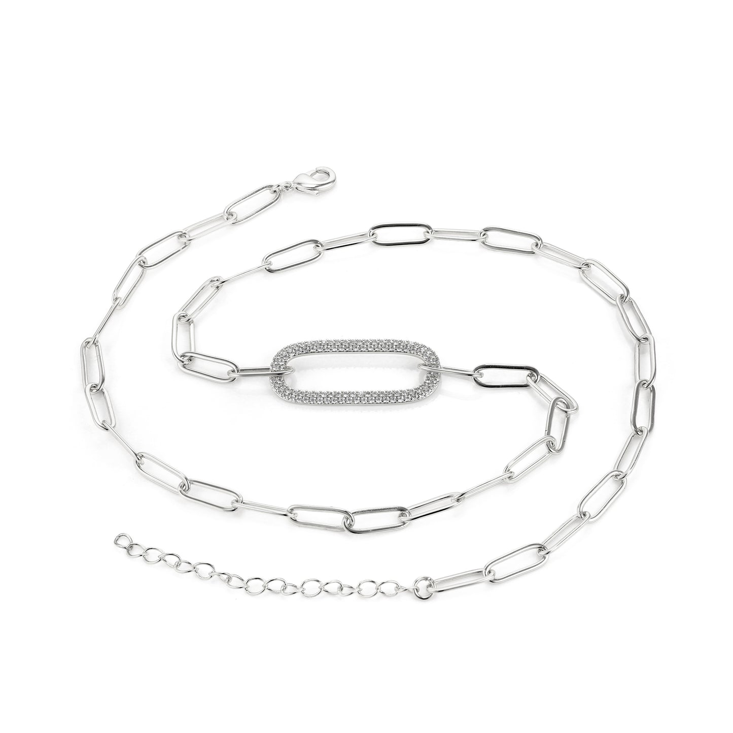 MARIA - Paperclip Necklace With Pave Oval Link