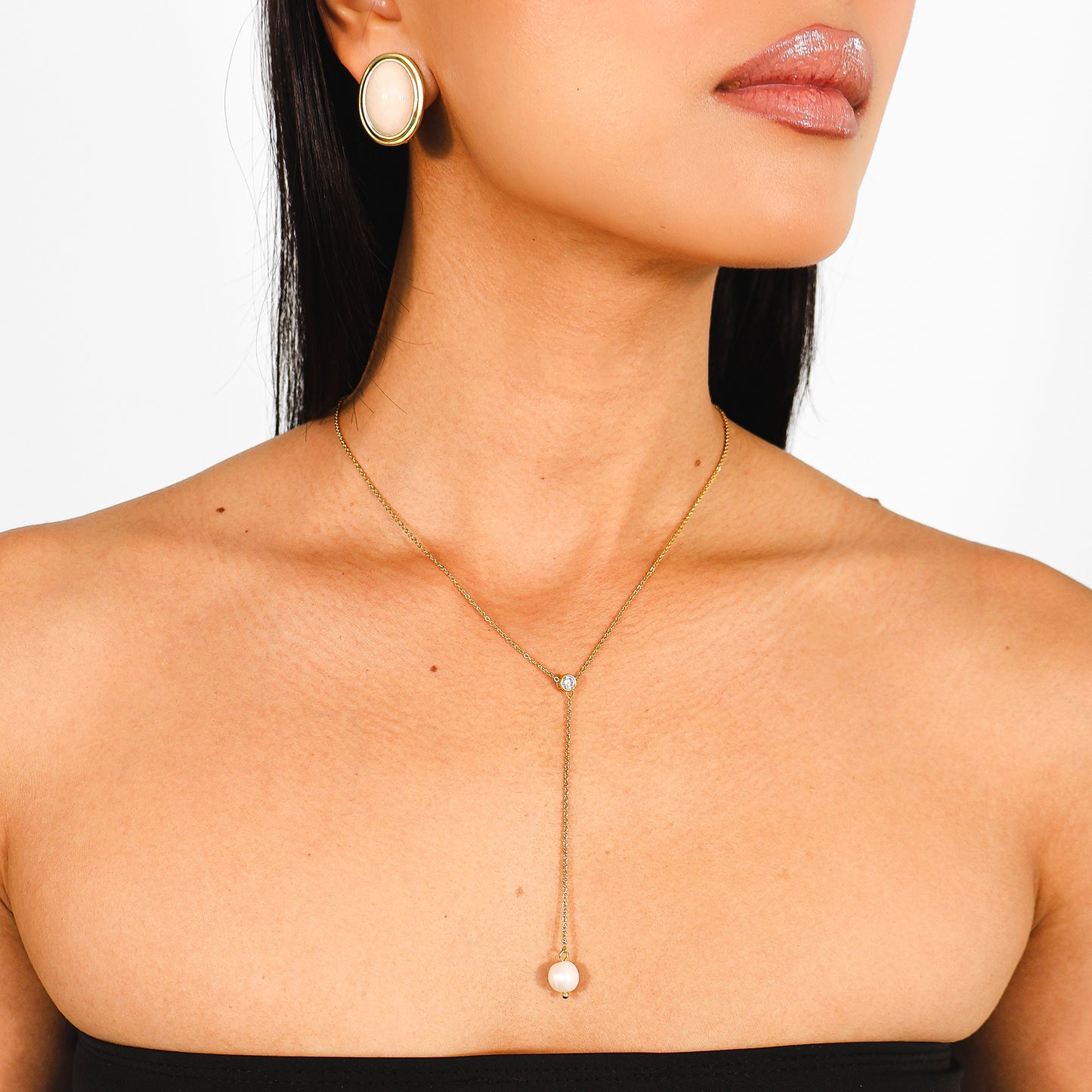 AVA – Dainty Freshwater Pearl Drop Lariat Necklace