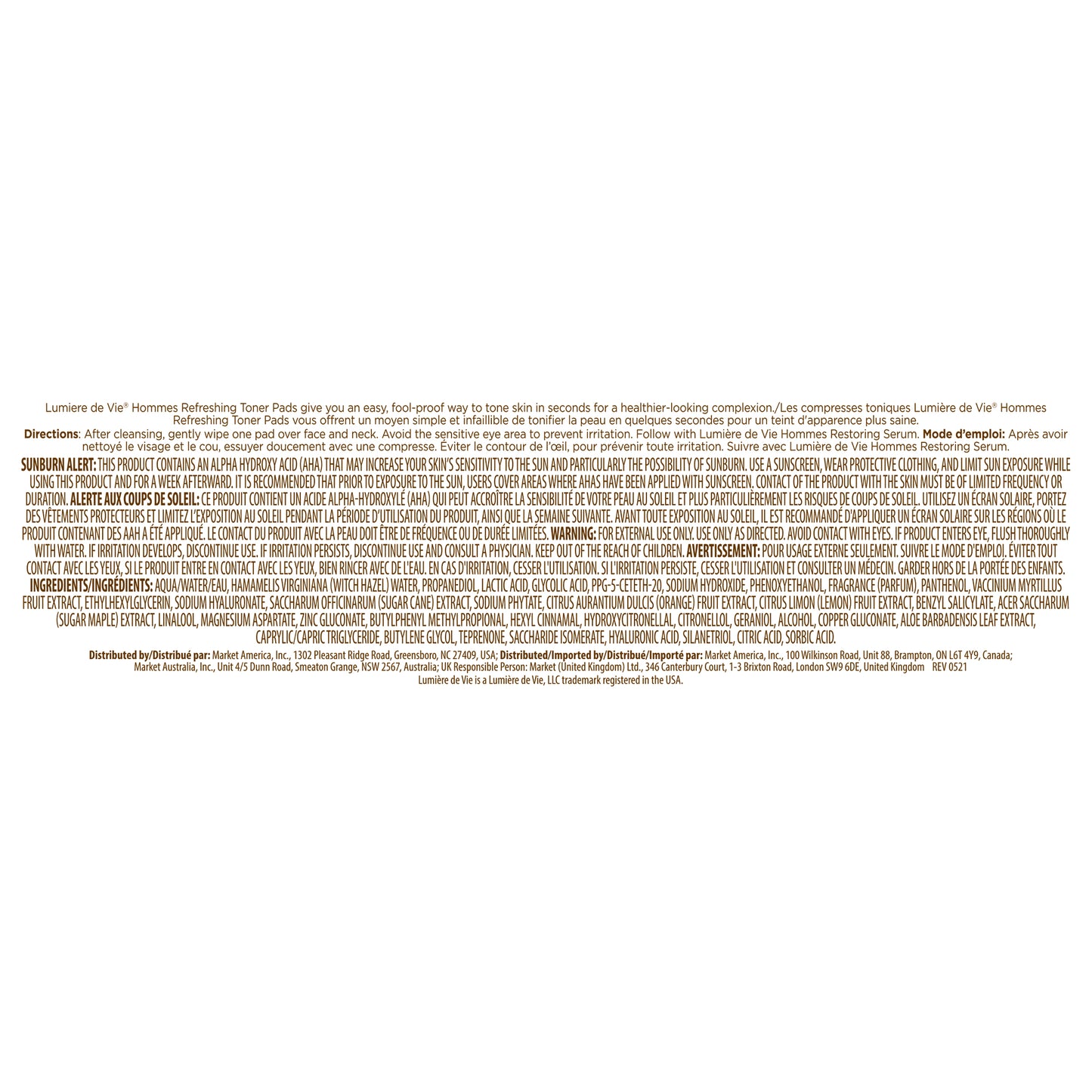Lumière de Vie® Hommes Refreshing Toner Pads