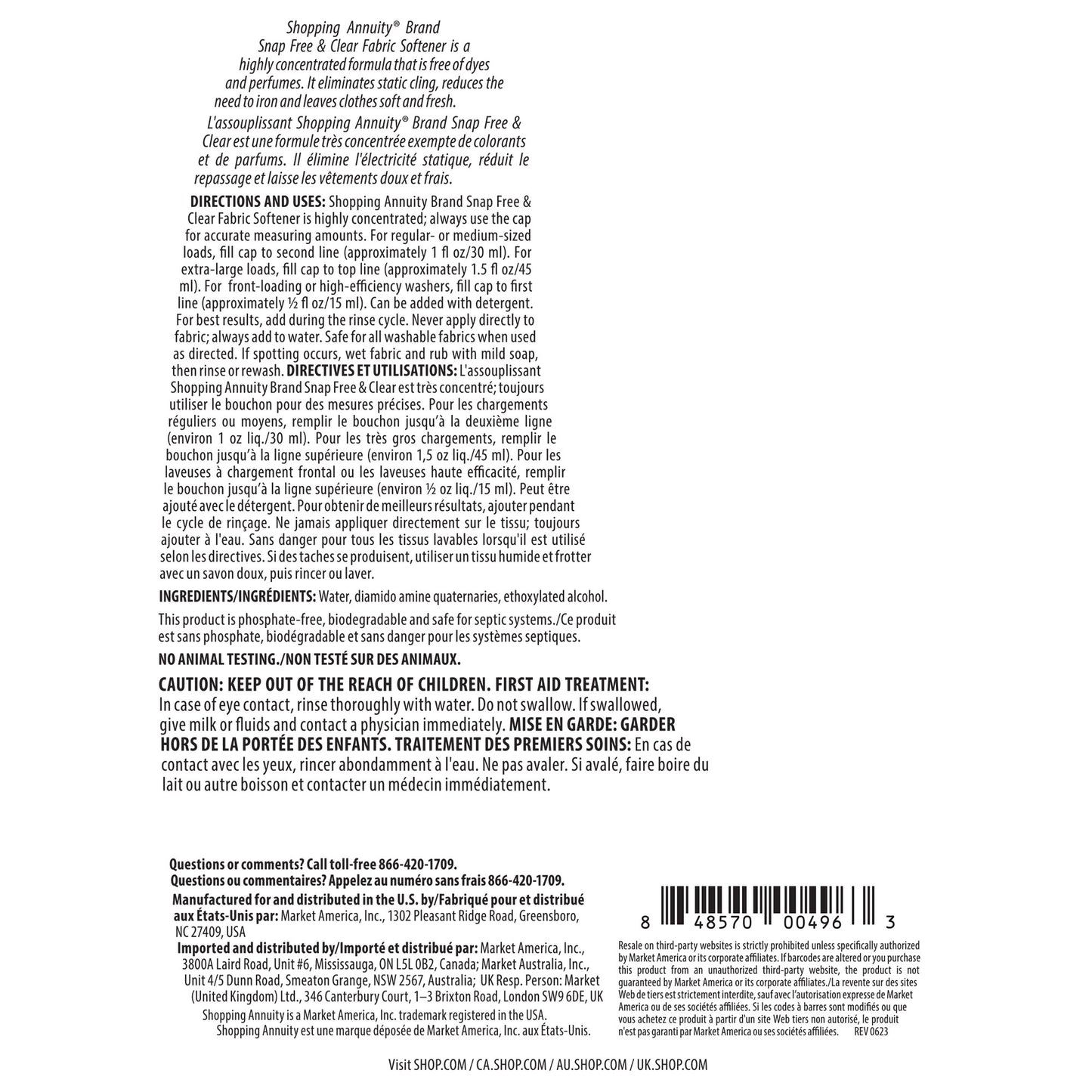 Shopping Annuity Brand SNAP™ Free & Clear Fabric Softener