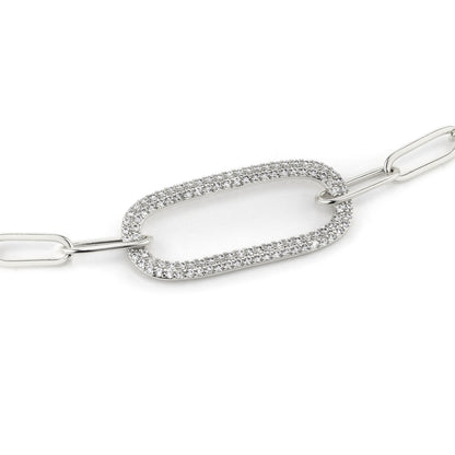 MARIA - Paperclip Bracelet With Pave Oval Link