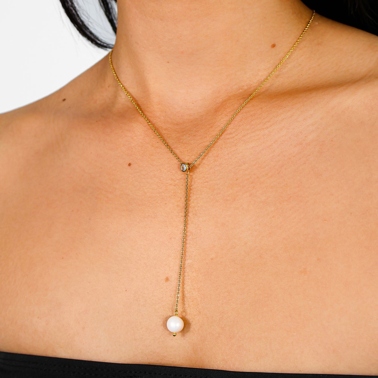 AVA – Dainty Freshwater Pearl Drop Lariat Necklace