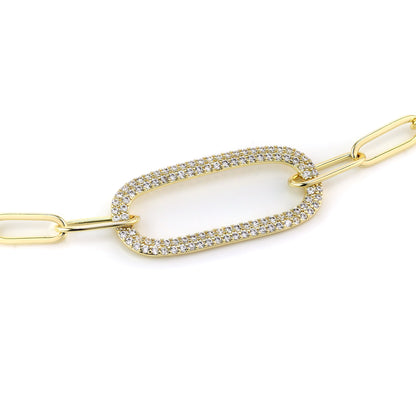 MARIA - Paperclip Necklace With Pave Oval Link