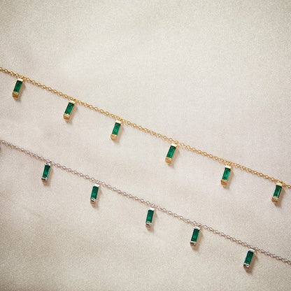 CARYN - Emerald Green Baguette Drop Necklace