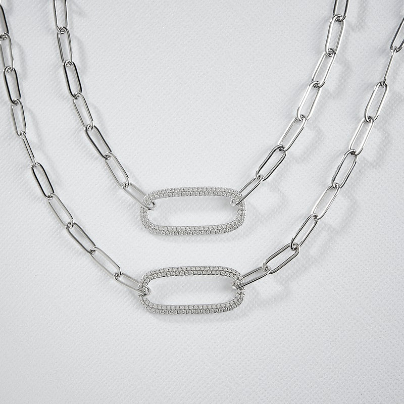 MARIA - Paperclip Necklace With Pave Oval Link