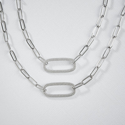 MARIA - Paperclip Necklace With Pave Oval Link