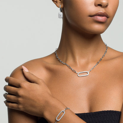 MARIA - Paperclip Necklace With Pave Oval Link
