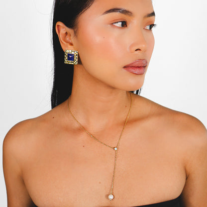 MARINA – Lapis Lazuli Square Hammered Clip-on Earrings