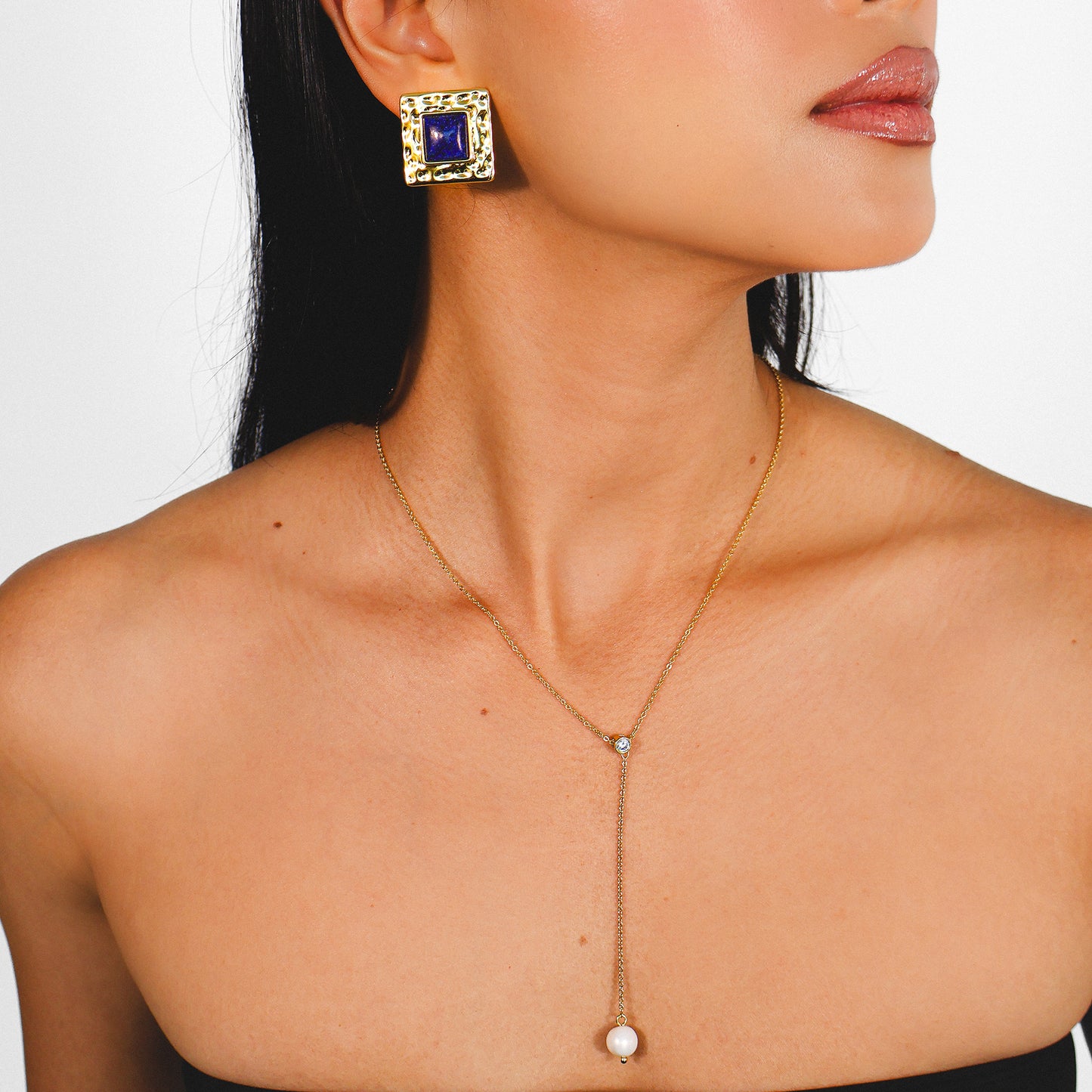 MARINA – Lapis Lazuli Square Hammered Clip-on Earrings