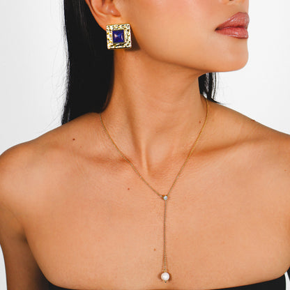MARINA – Lapis Lazuli Square Hammered Clip-on Earrings