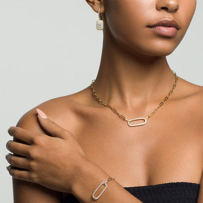 MARIA - Paperclip Necklace With Pave Oval Link