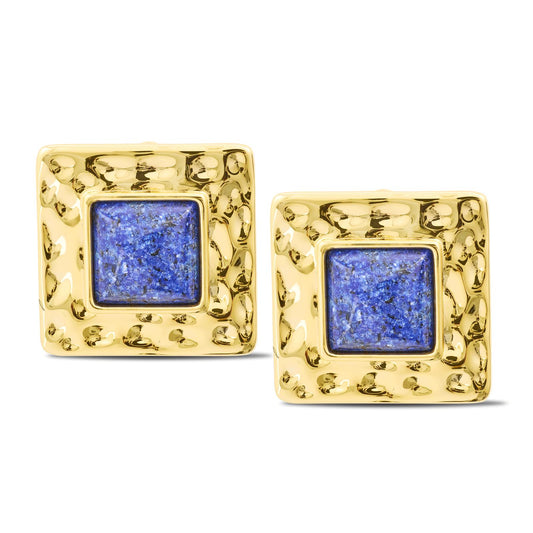 MARINA – Lapis Lazuli Square Hammered Clip-on Earrings