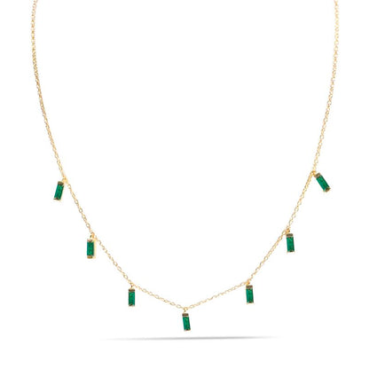 CARYN - Emerald Green Baguette Drop Necklace
