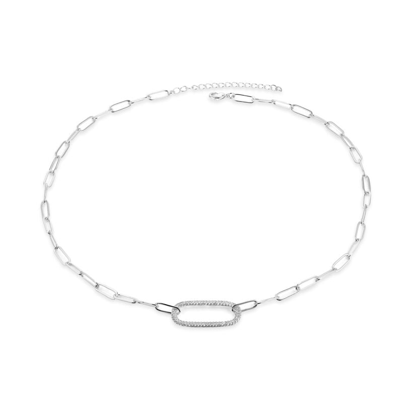 MARIA - Paperclip Necklace With Pave Oval Link