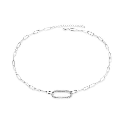 MARIA - Paperclip Necklace With Pave Oval Link