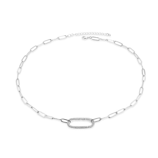 MARIA - Paperclip Necklace With Pave Oval Link