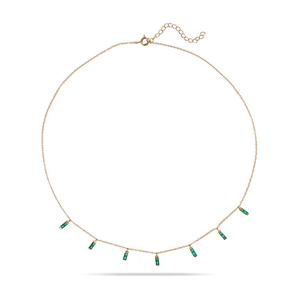 CARYN - Emerald Green Baguette Drop Necklace