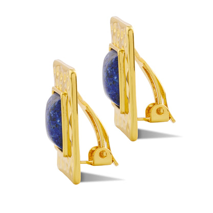 MARINA – Lapis Lazuli Square Hammered Clip-on Earrings
