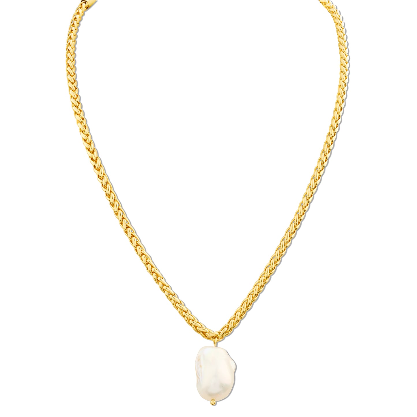 PERLA – Freshwater Pearl Pendant Wheat Chain Necklace